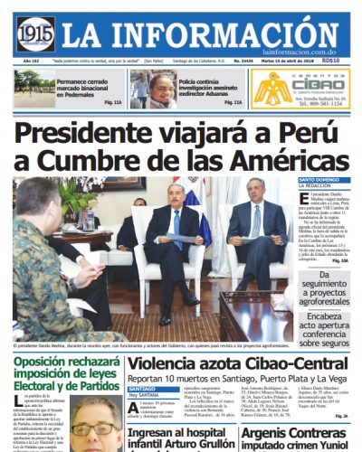Portada Periódico La Información, Martes 10 de Abril 2018