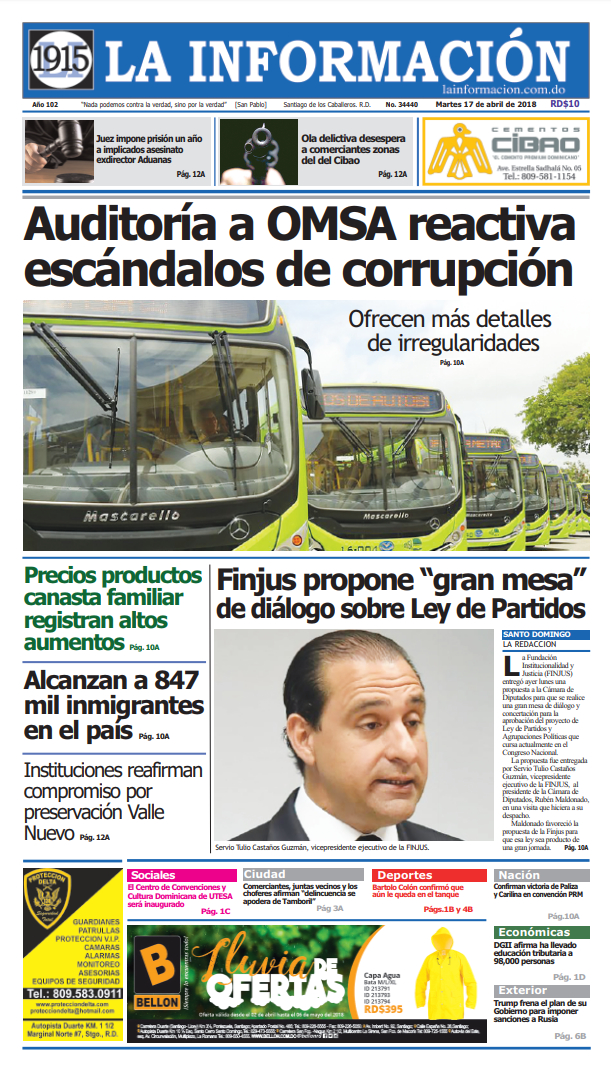 Portada Periódico La Información, Martes 17 de Abril 2018