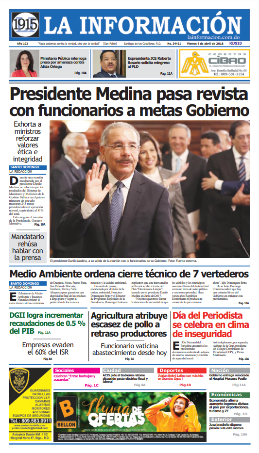 Portada Periódico La Información, Viernes 06 de Abril 2018