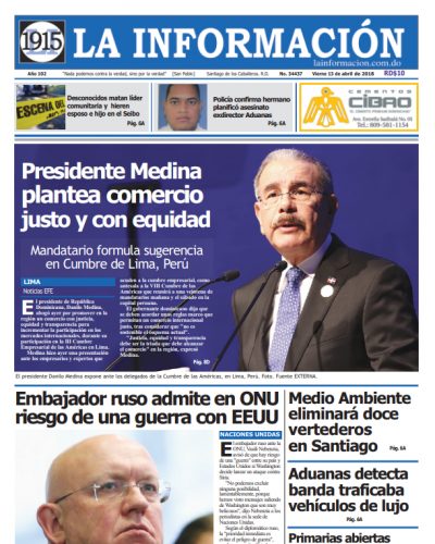 Portada Periódico La Información, Viernes 13 de Abril 2018