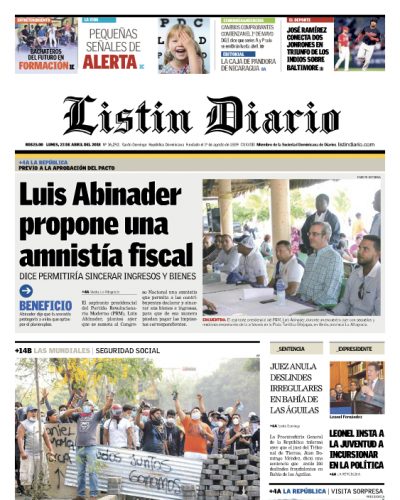 Portada Periódico Listín Diario, Lunes 23 de Abril 2018