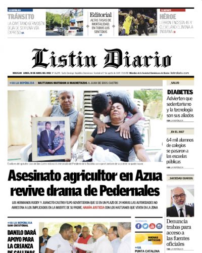 Portada Periódico Listín Diario, Lunes 30 de Abril 2018