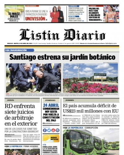 Portada Periódico Listín Diario, Martes 24 de Abril 2018