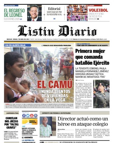 Portada Periódico Listín Diario, Sábado 07 de Abril 2018