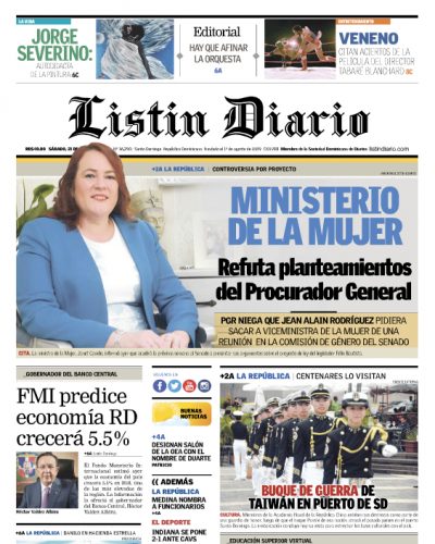 Portada Periódico Listín Diario, Sábado 21 de Abril 2018