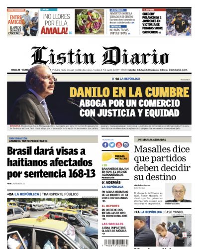 Portada Periódico Listín Diario, Viernes 13 de Abril 2018