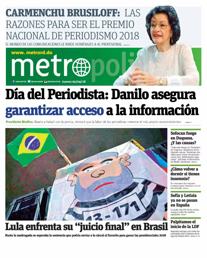 Portada Periódico Metro, Jueves 05 de Abril 2018