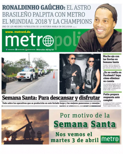 Portada Periódico Metro, Lunes 02 de Abril 2018