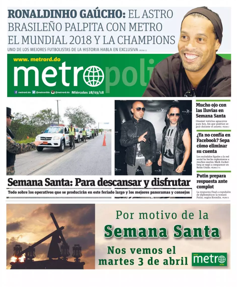 Portada Periódico Metro, Lunes 02 de Abril 2018