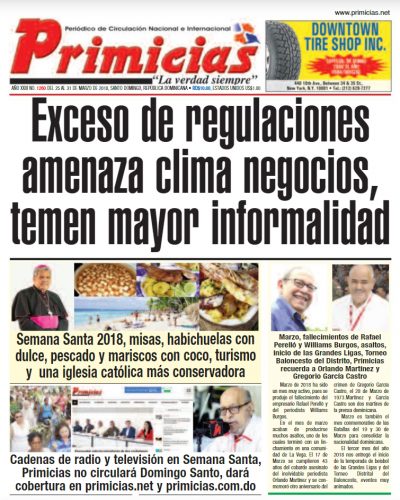 Portada Periódico Primicias, Lunes 02 de Abril 2018