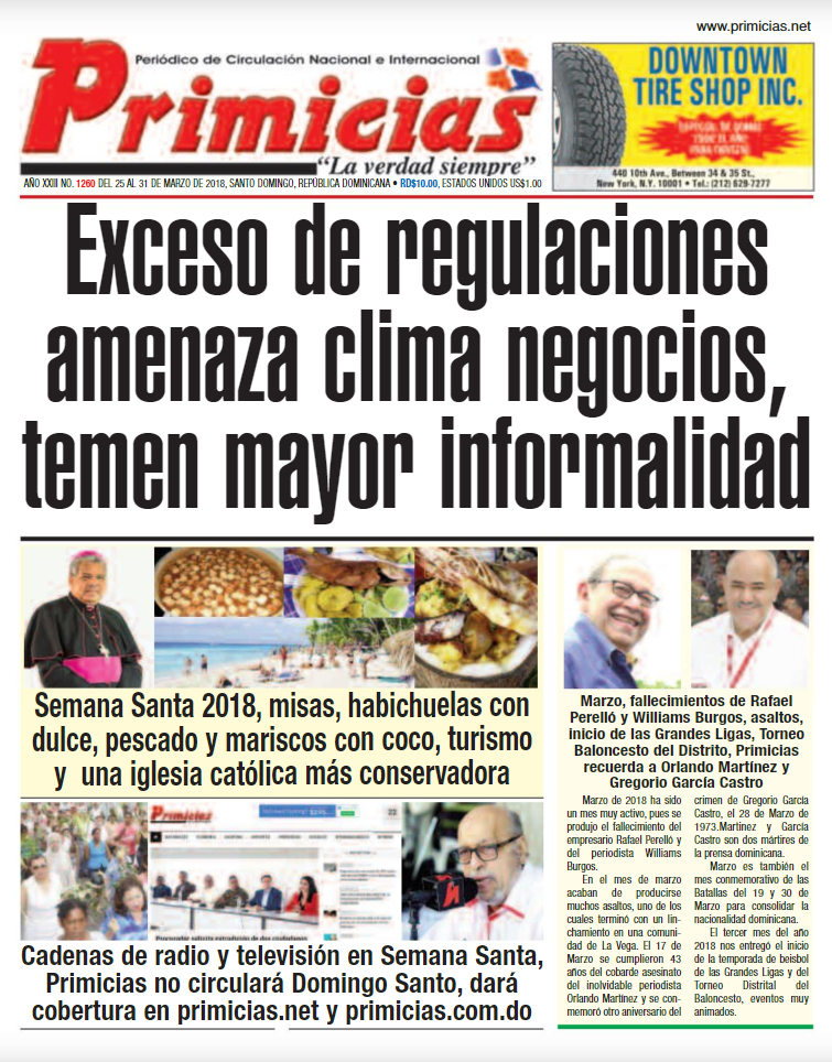 Portada Periódico Primicias, Lunes 02 de Abril 2018