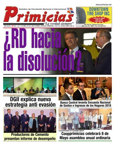 Portada Periódico Primicias, Lunes 16 de Abril 2018