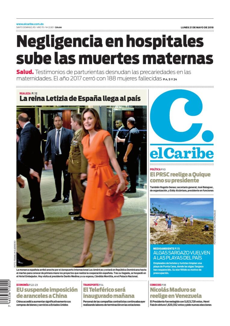 Portada Periódico El Caribe, Lunes 21 de Mayo 2018
