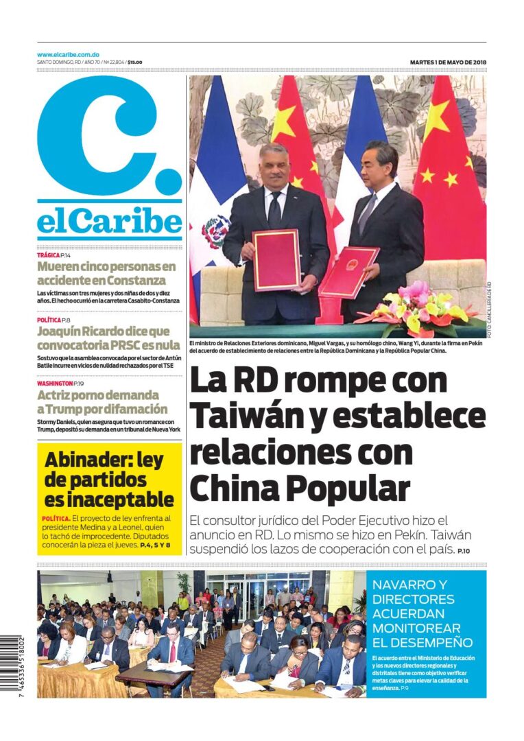 Portada Periódico El Caribe, Martes 01 de Mayo 2018