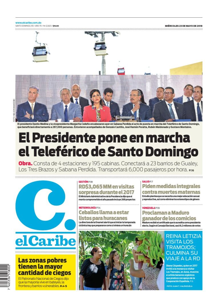 Portada Periódico El Caribe, Miércoles 23 de Mayo 2018