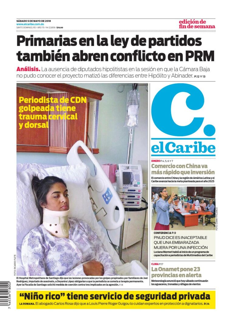 Portada Periódico El Caribe, Sábado 05 de Mayo 2018