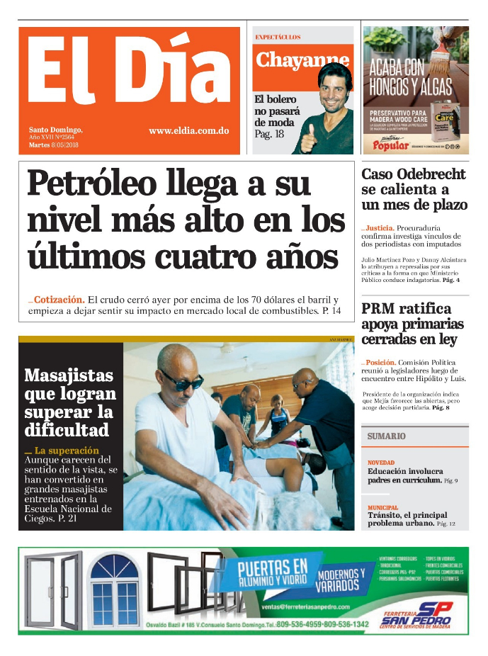 Portada Periódico El Día, Martes 08 de Mayo 2018