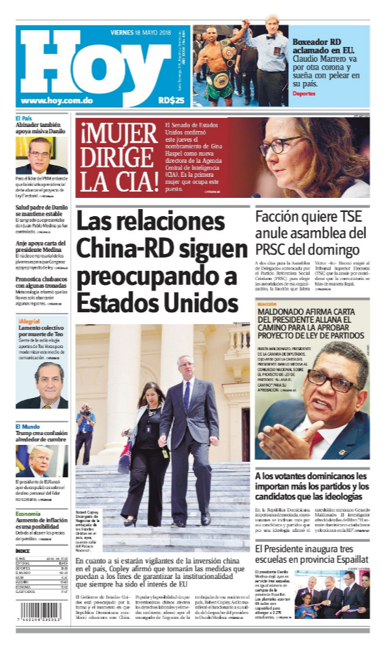 Portada Periódico Hoy, Viernes 18 de Mayo 2018