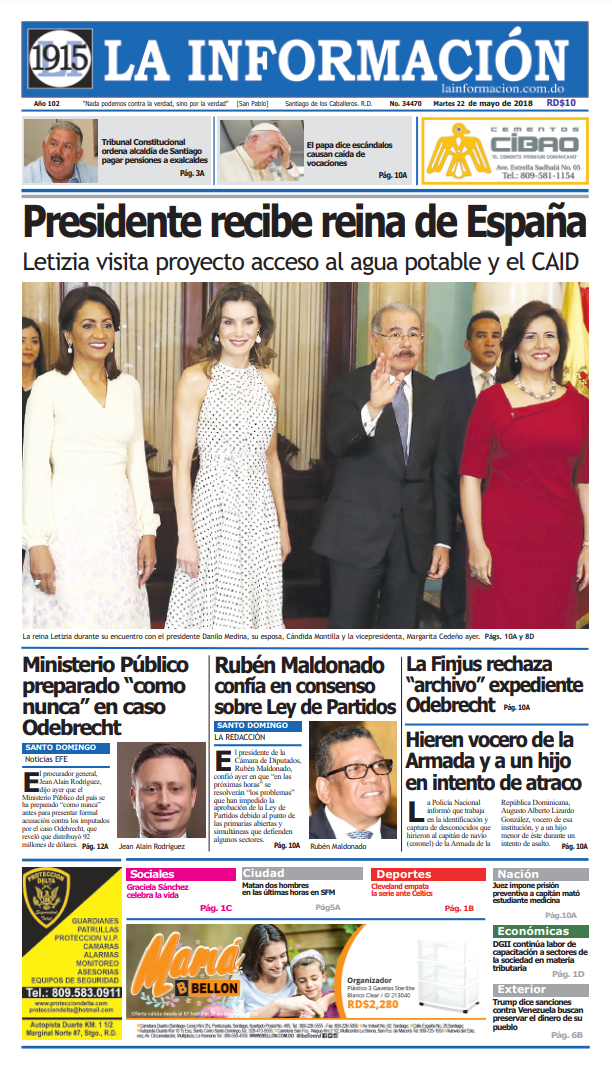 Portada Periódico La Información, Martes 22 de Mayo 2018