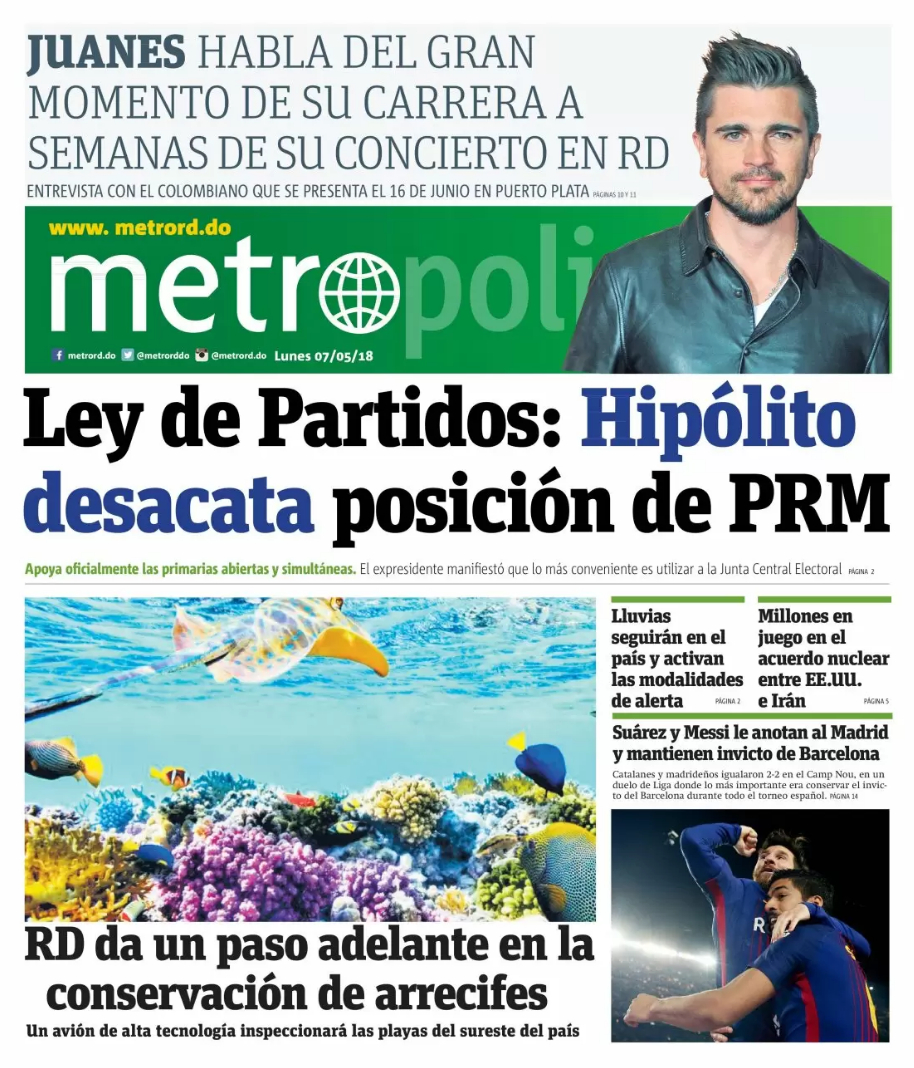 Portada Periódico Metro, Lunes 07 de Mayo 2018