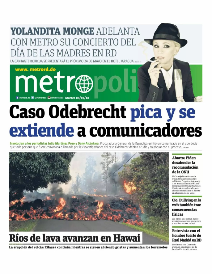 Portada Periódico Metro, Martes 08 de Mayo 2018