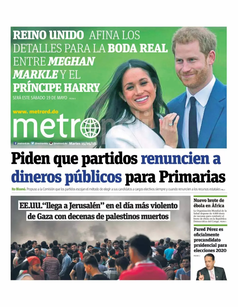 Portada Periódico Metro, Martes 15 de Mayo 2018
