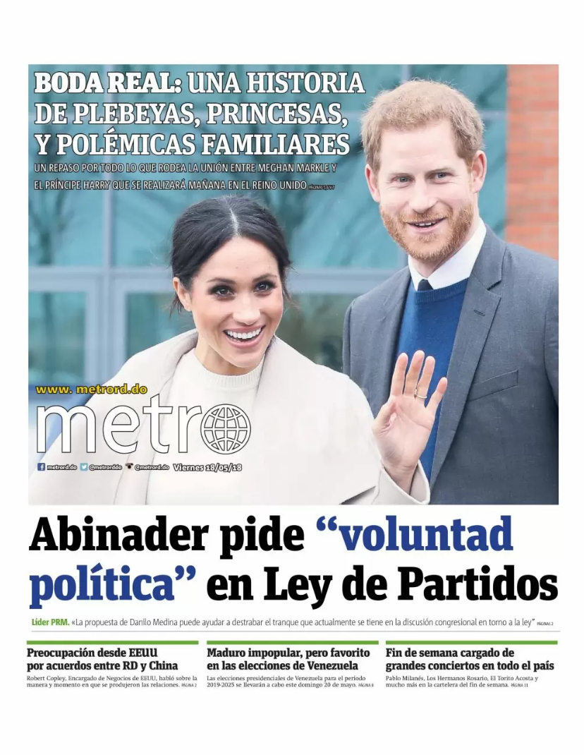 Portada Periódico Metro, Viernes 18 de Mayo 2018