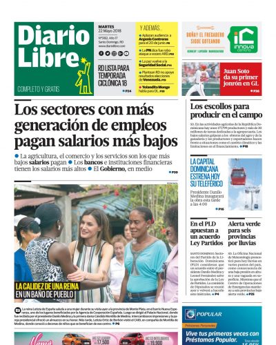 Portada Periódico Diario Libre, Martes 22 de Mayo 2018