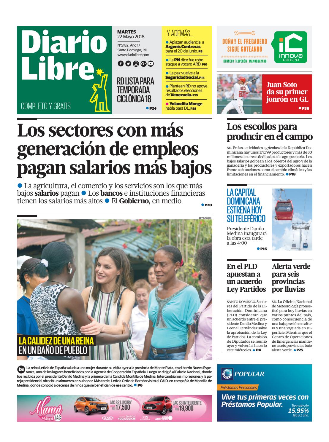 Portada Periódico Diario Libre, Martes 22 de Mayo 2018