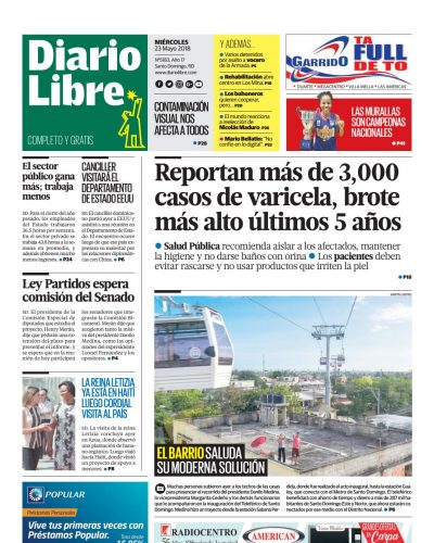 Portada Periódico Diario Libre, Miércoles 23 de Mayo 2018