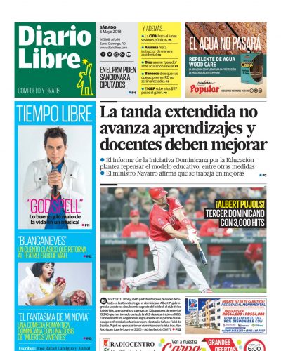 Portada Periódico Diario Libre, Sábado 05 de Mayo 2018