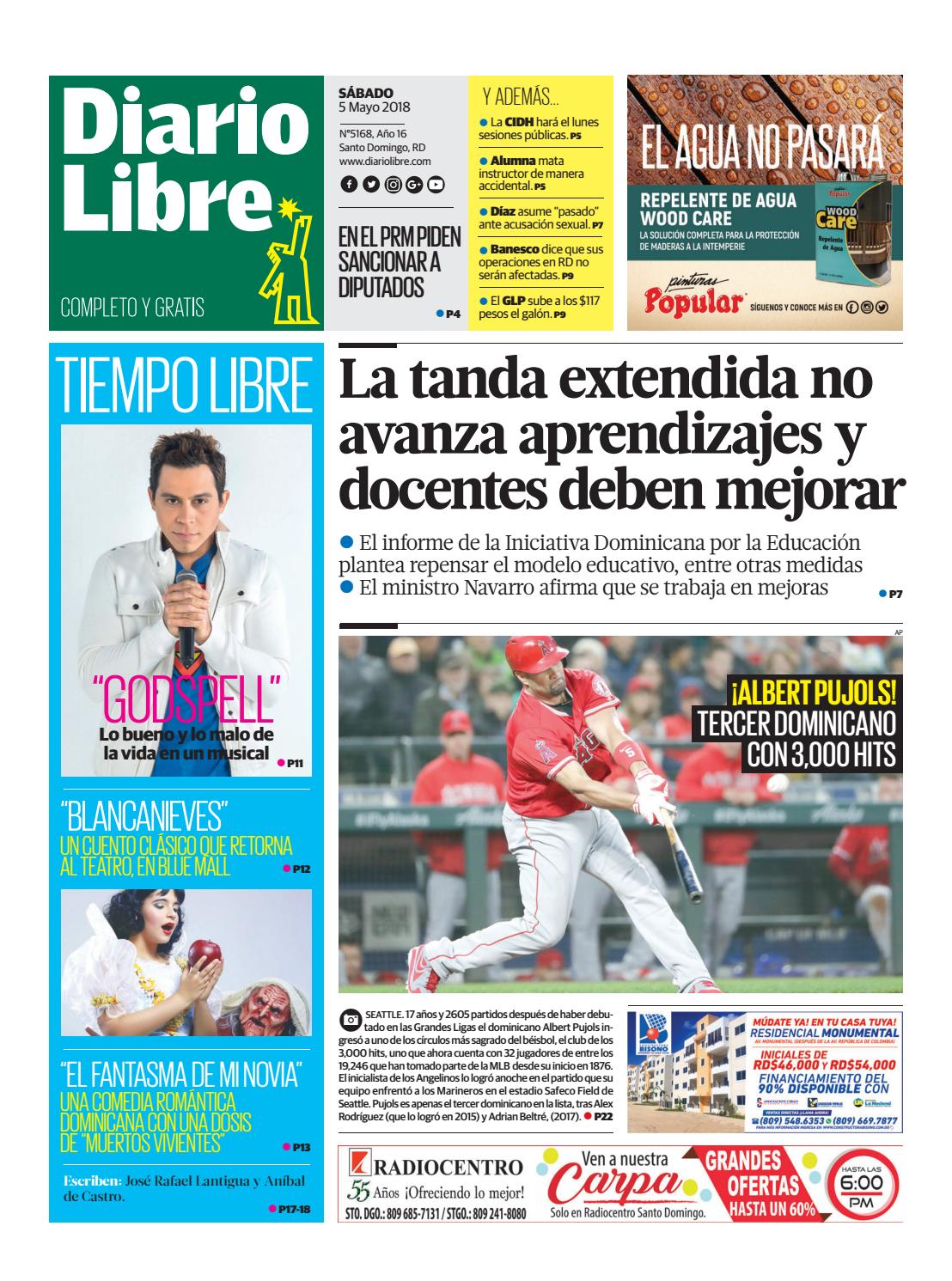 Portada Periódico Diario Libre, Sábado 05 de Mayo 2018