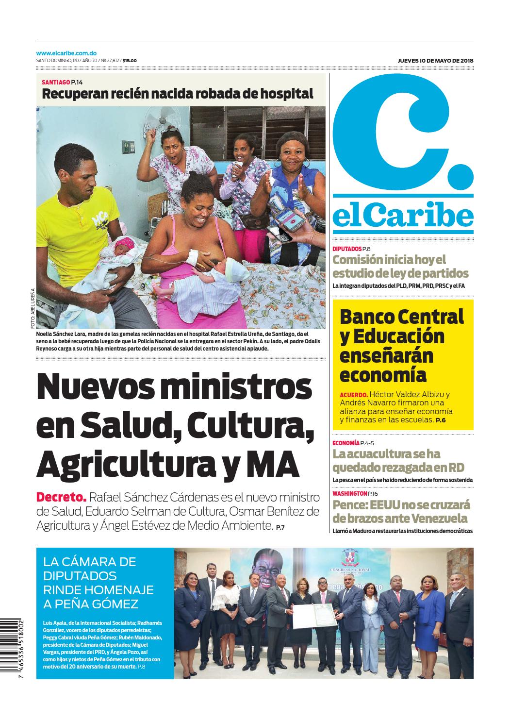 Portada Periódico El Caribe, Jueves 10 de Mayo 2018