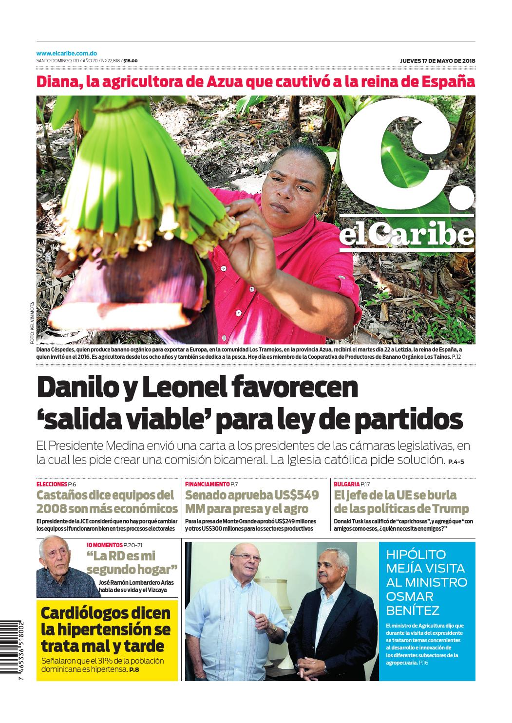 Portada Periódico El Caribe, Jueves 17 de Mayo 2018