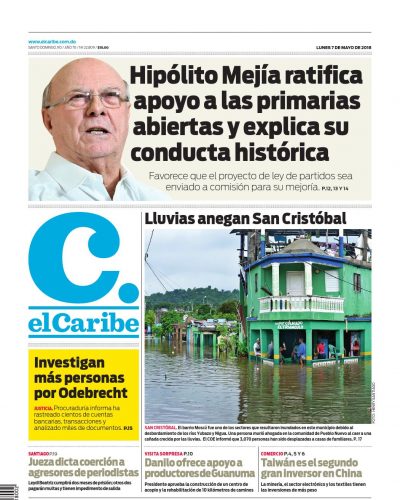 Portada Periódico El Caribe, Lunes 07 de Mayo 2018