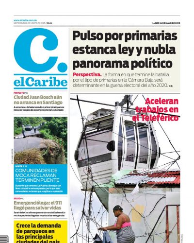 Portada Periódico El Caribe, Lunes 14 de Mayo 2018