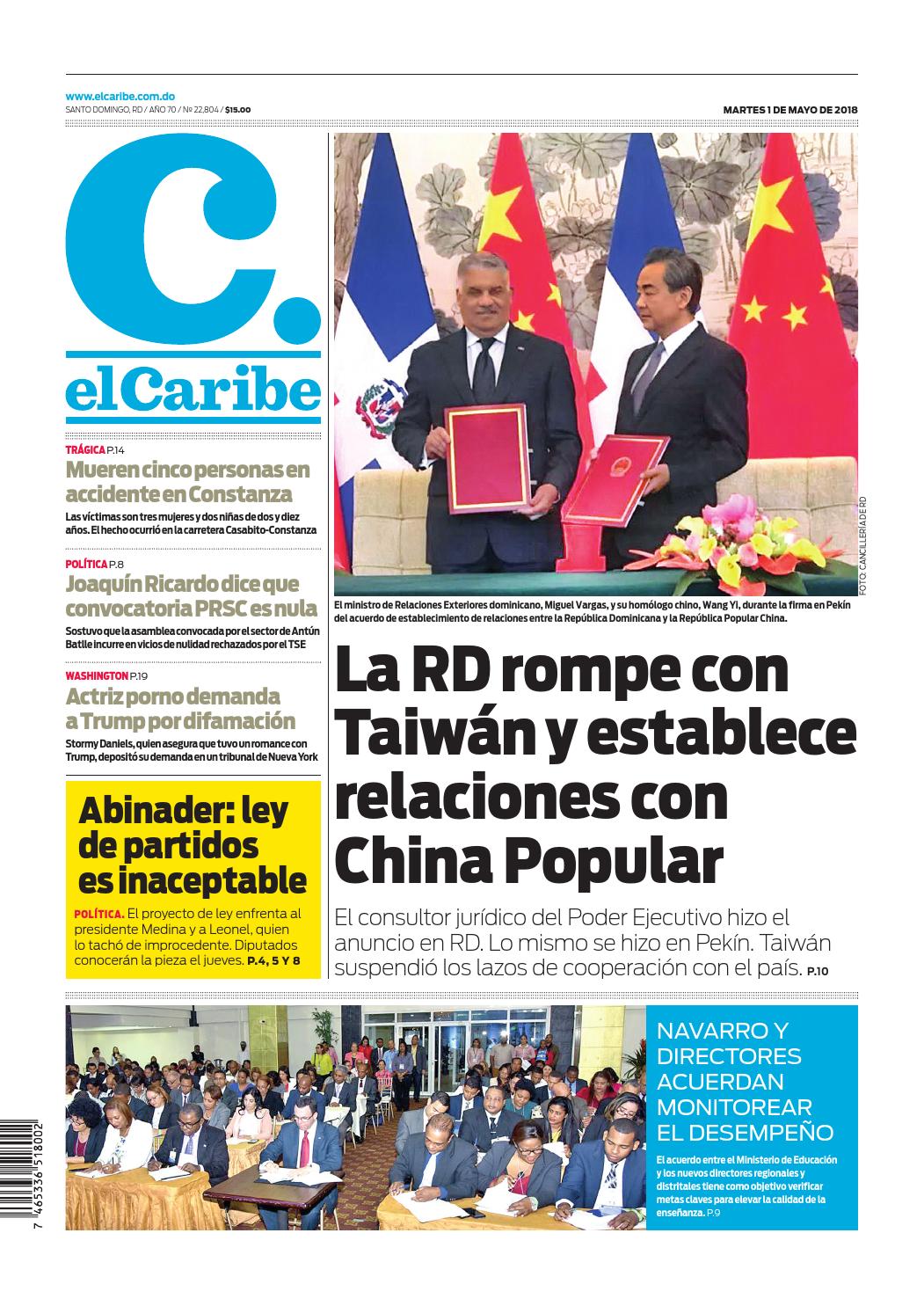 Portada Periódico El Caribe, Martes 01 de Mayo 2018