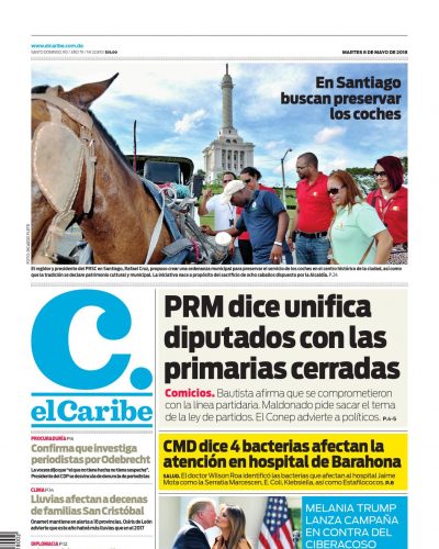 Portada Periódico El Caribe, Martes 08 de Mayo 2018
