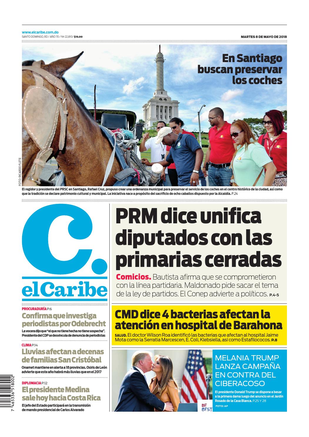 Portada Periódico El Caribe, Martes 08 de Mayo 2018