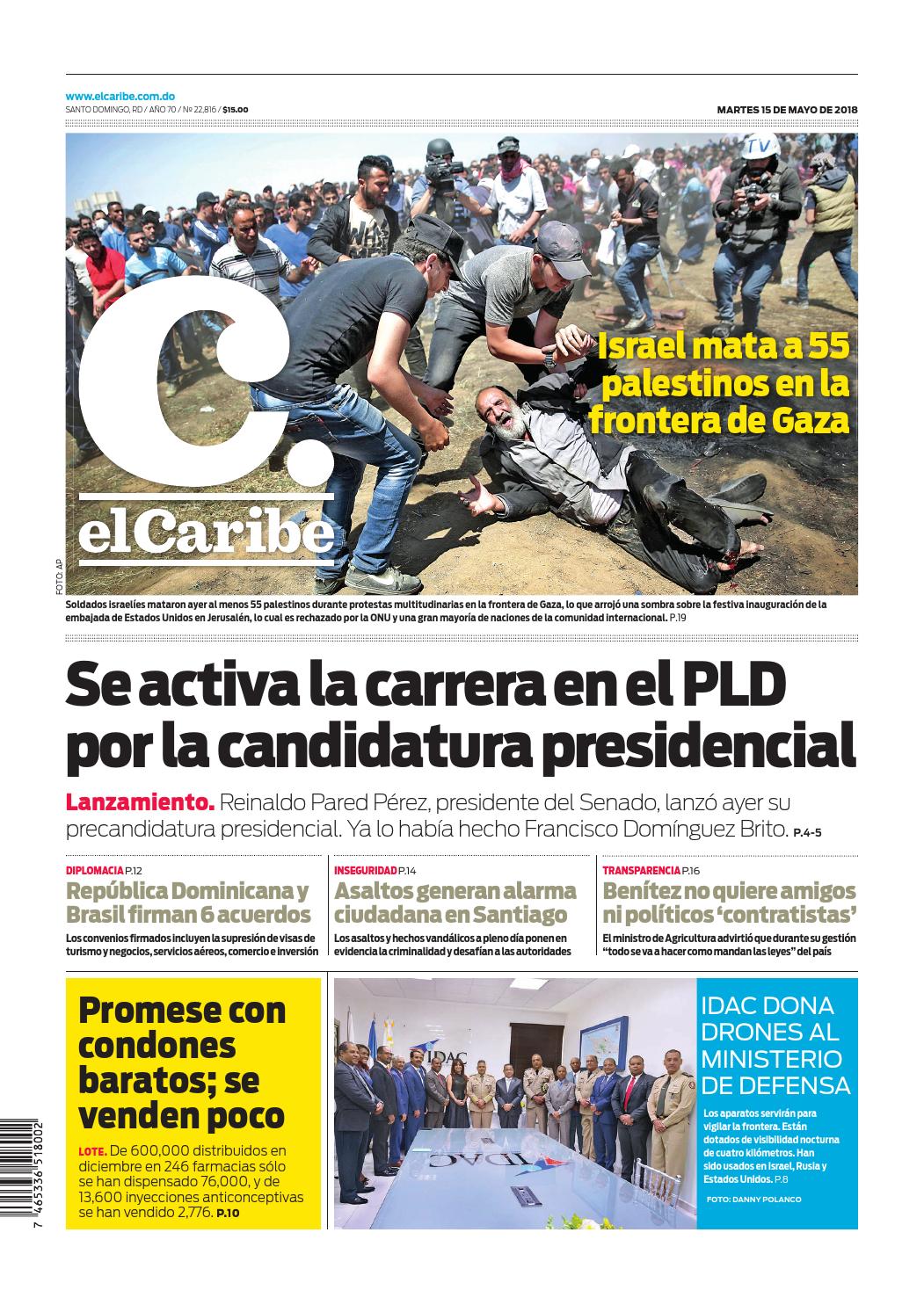 Portada Periódico El Caribe, Martes 15 de Mayo 2018