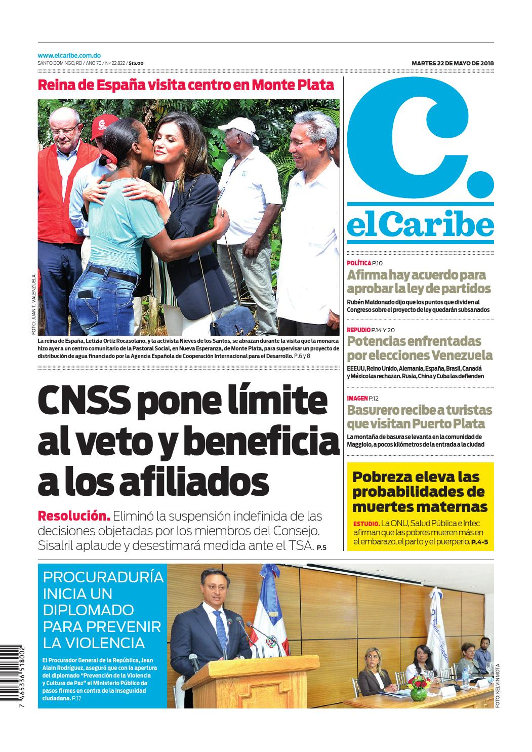 Portada Periódico El Caribe, Martes 22 de Mayo 2018