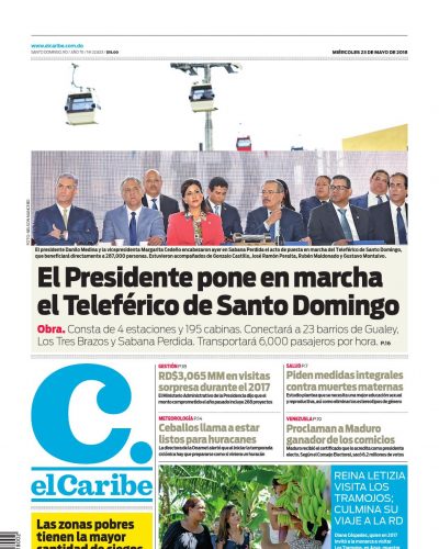 Portada Periódico El Caribe, Miércoles 23 de Mayo 2018