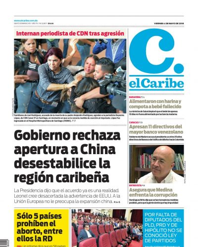 Portada Periódico El Caribe, Viernes 04 de Mayo 2018