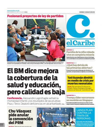 Portada Periódico El Caribe, Viernes 11 de Mayo 2018