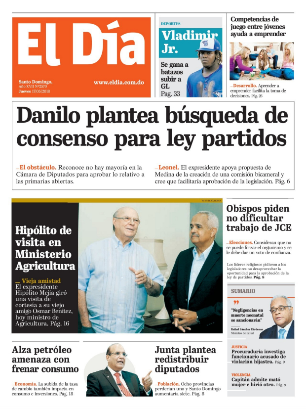 Portada Periódico El Día, Jueves 17 de Mayo 2018