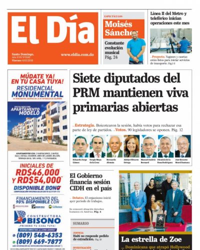Portada Periódico El Día, Viernes 04 de Mayo 2018