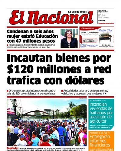 Portada Periódico El Nacional, Jueves 03 de Mayo 2018