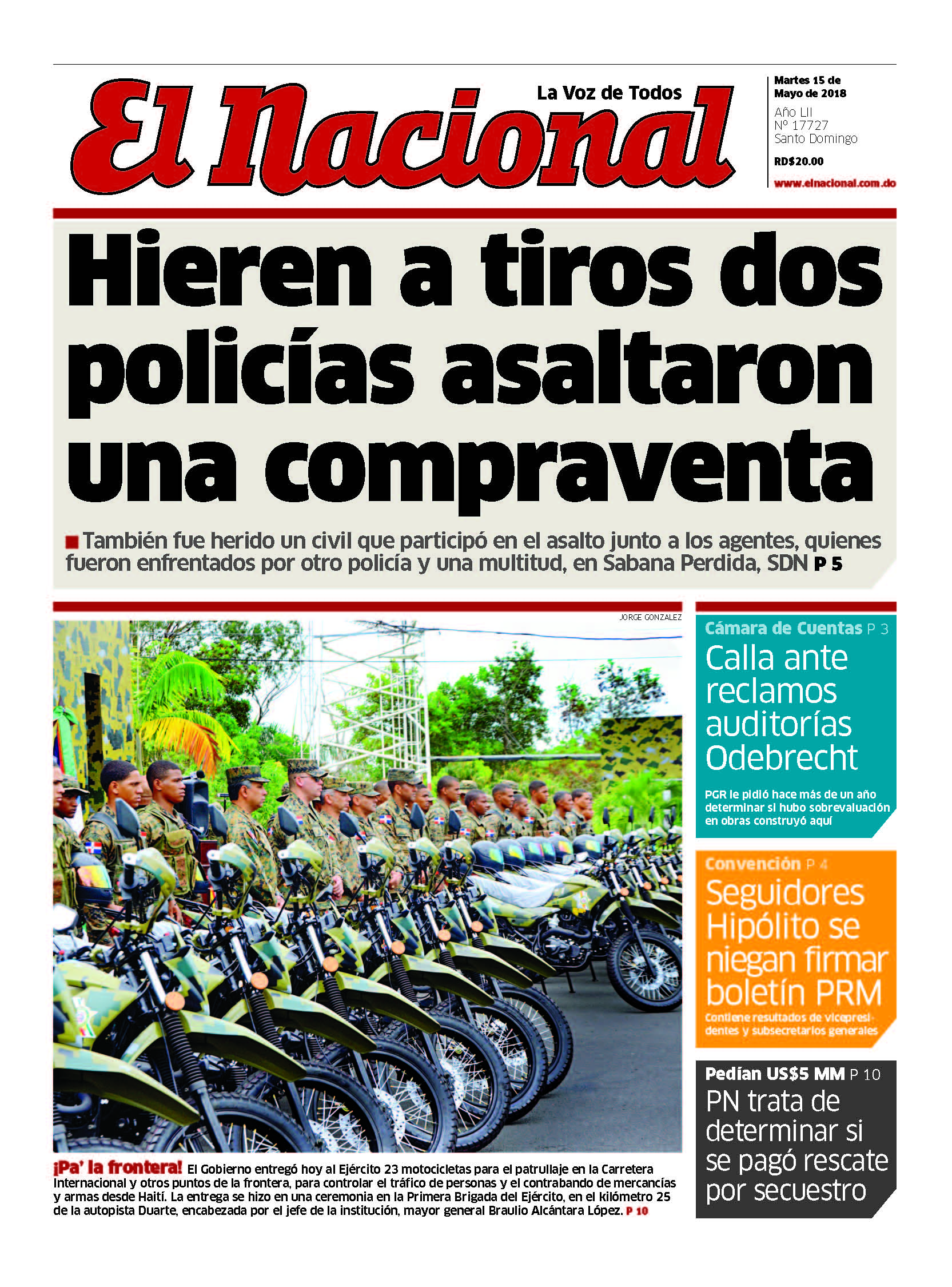 Portada Periódico El Nacional, Martes 15 de Mayo 2018