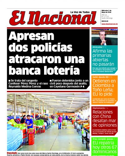 Portada Periódico El Nacional, Miércoles 02 de Mayo 2018