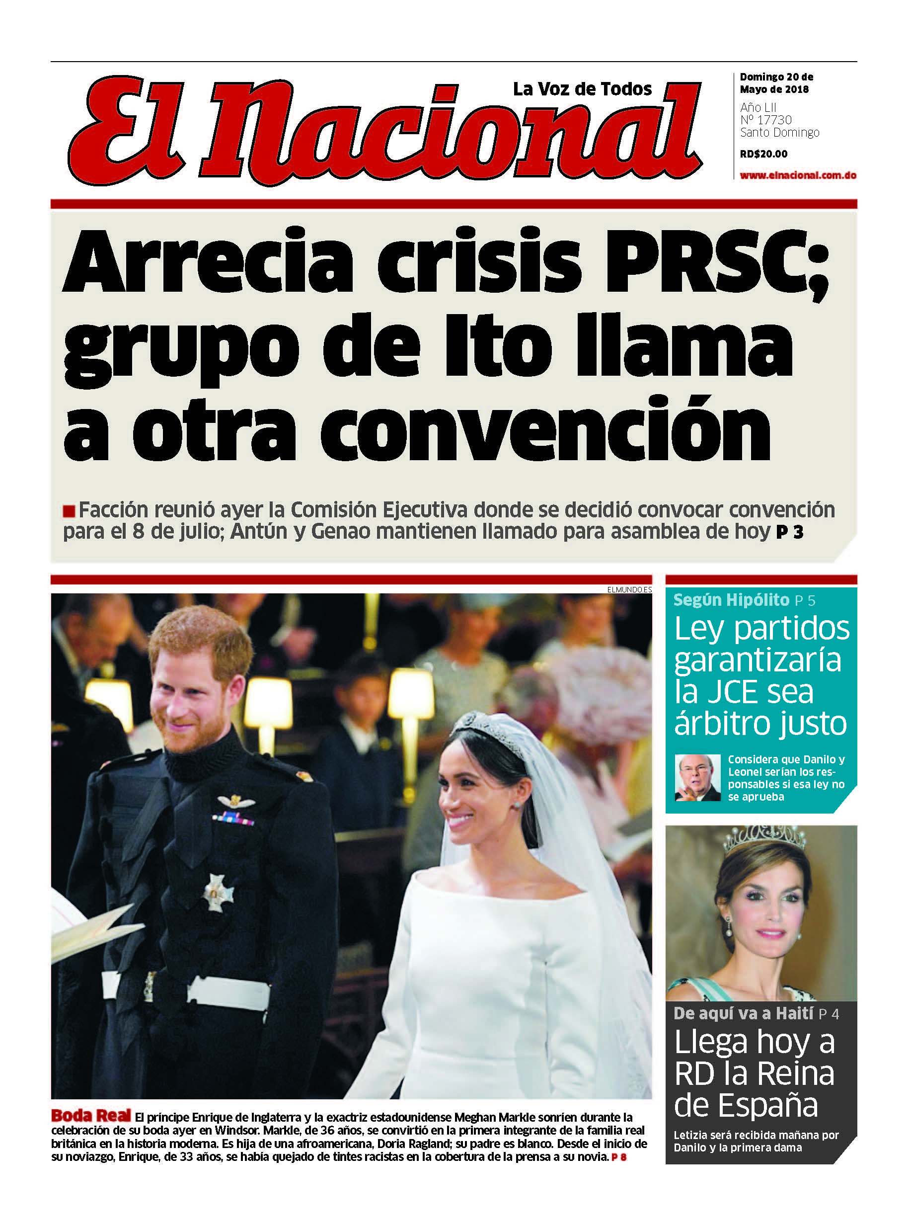 Portada Periódico El Nacional, Sábado 19 de Mayo 2018